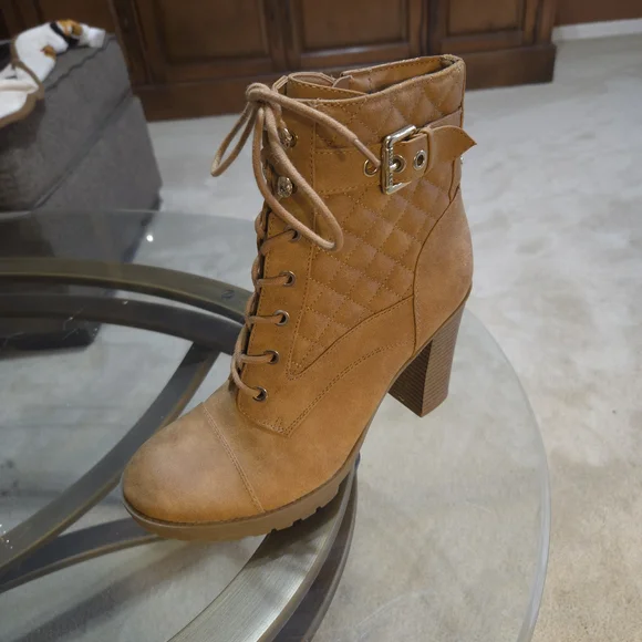 COPY - G by Guess Tan Lace Up Boots with Classic Combat Style - Picture 4 of 11
